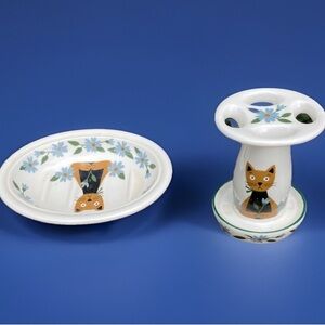 Naomi Tozaki Tartine Cat Ceramic Toothbrush & Soap Dish Set The Plant Co